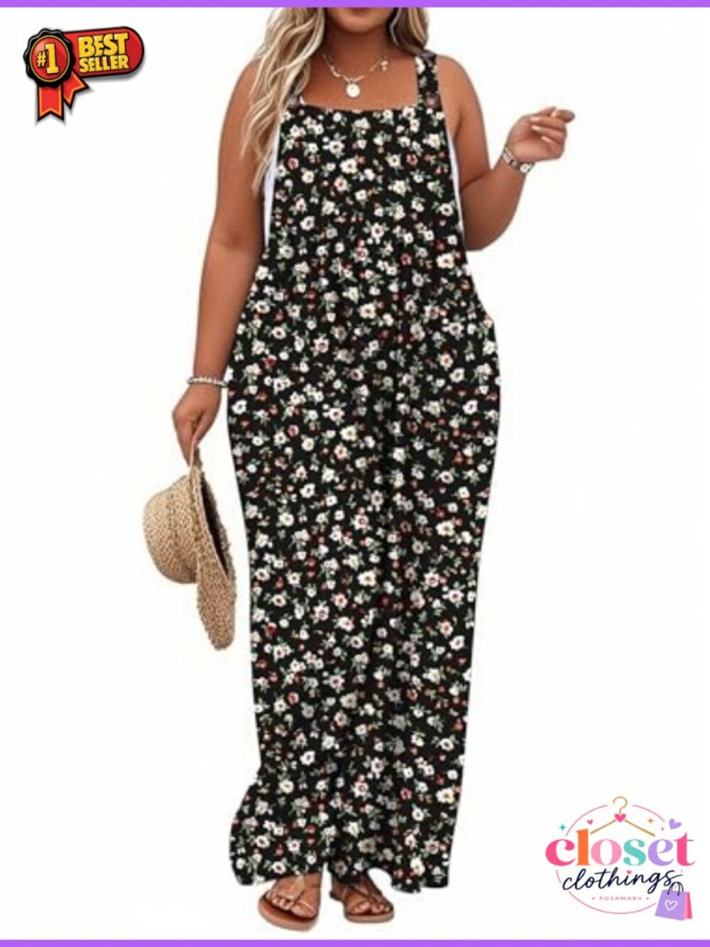 Plus Size Jumpsuit Wide Leg Romper Sleeveless Adjustable Straps